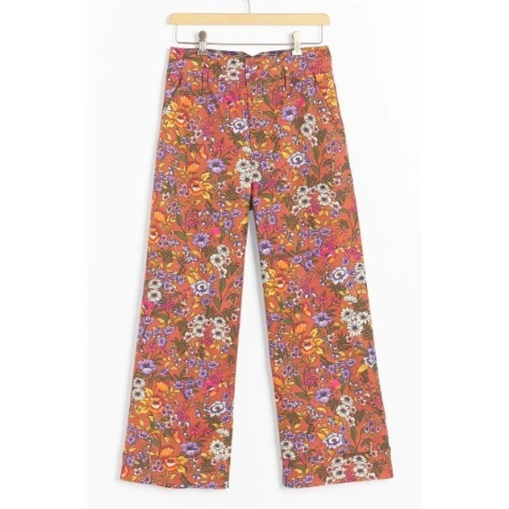 Maeve Anthropologie Floral Power Wide Leg Pants Cottagecore Sz 12 Boho Fall Crop